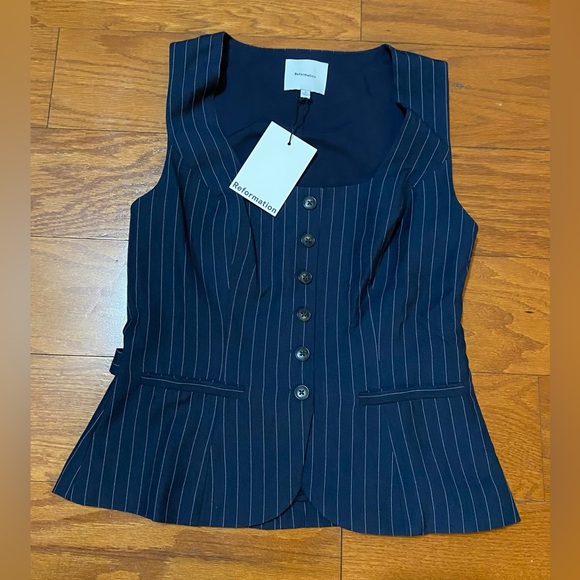 Reformation Top Delanie Midnight Stripe Size 6 Brand New NWT $168 - Picture 3 of 10